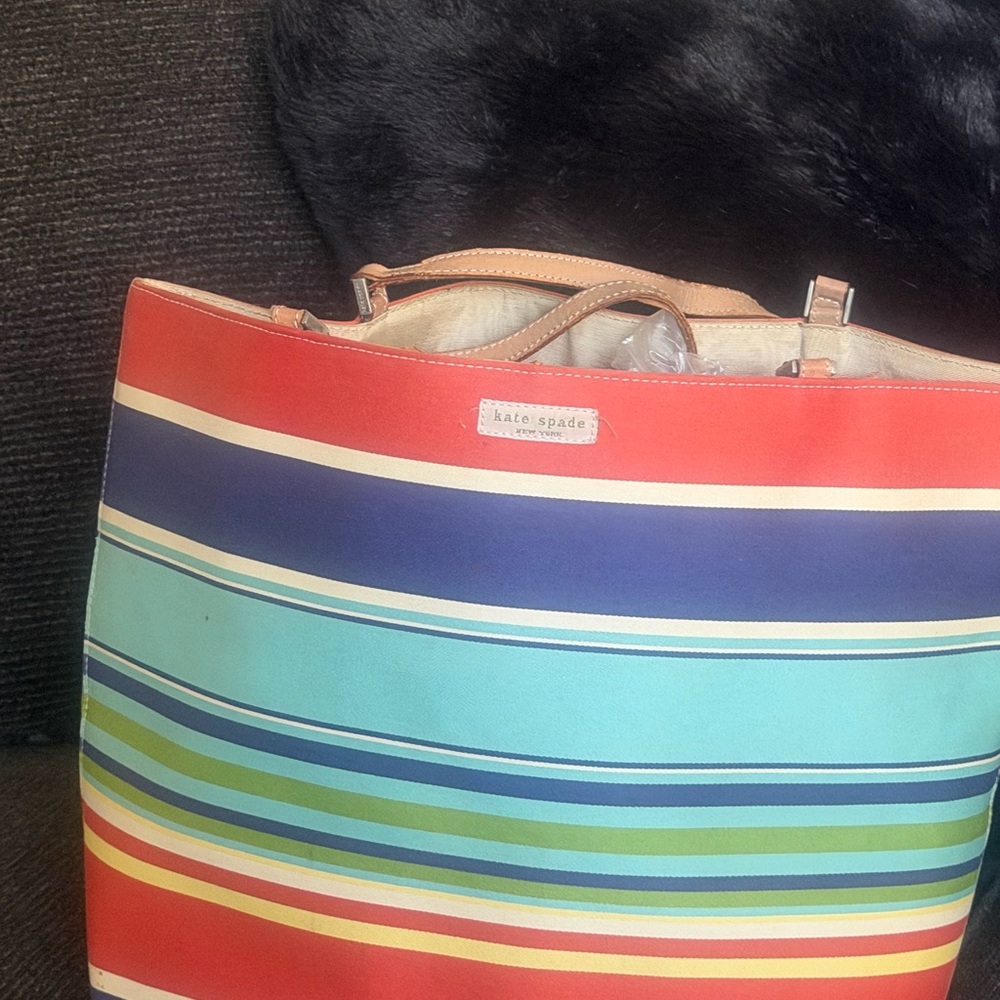 kate spade Multicolor Striped Tote - Coral, Aqua & Navy